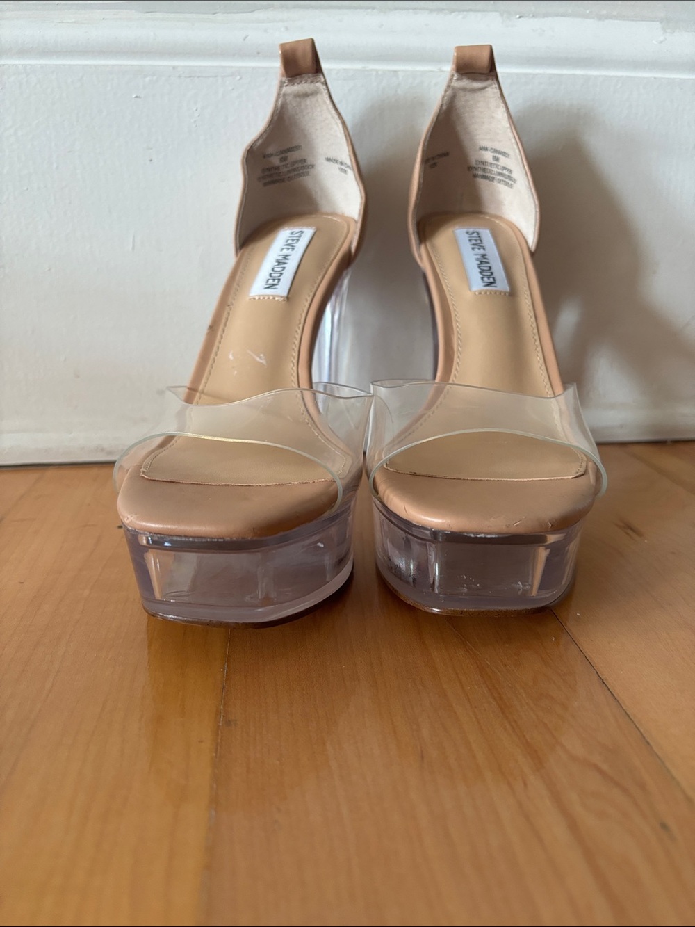 Steve Madden Nude Tan Platform Heels with Clear Straps - Picture 4 of 5